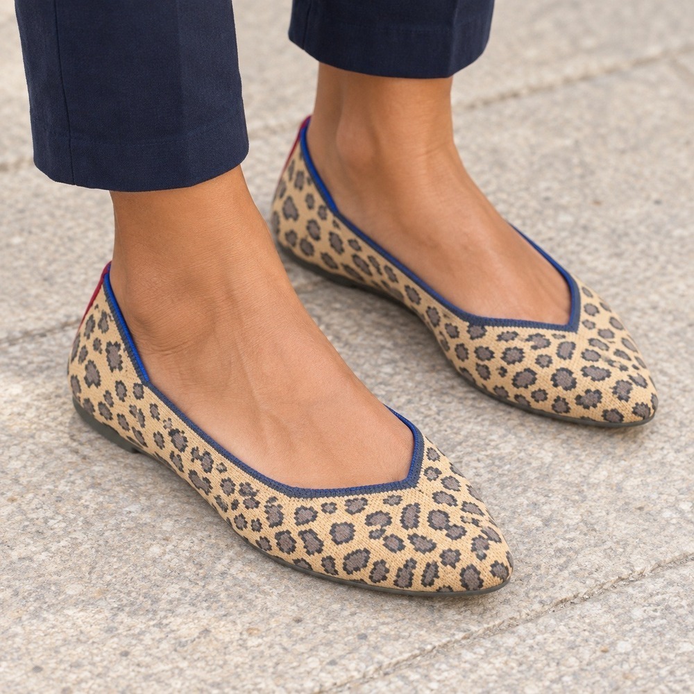 Rothy's Pointed Toe Flats Washable Knit Leopard Animal Print Womens 7.5